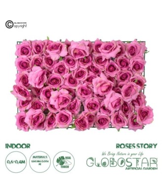 GloboStar® Artificial Garden ROSES STORY 20357 Τεχνητό Διακοσμητικό Πάνελ Λουλουδιών - Κάθετος Κήπος σύνθεση Βυσσινί Τριαντάφυλλα Μ40 x Π60 x Υ15cm